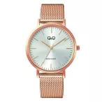   Q&Q unisex karóra, quartz, rózsaarany színű fémtok, rózsaarany színű nemesacél csat (mesh band), ezüst színű számlap, C34A-006PY