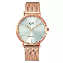   Q&Q unisex karóra, quartz, rózsaarany színű fémtok, rózsaarany színű nemesacél csat (mesh band), ezüst színű számlap, C34A-006PY
