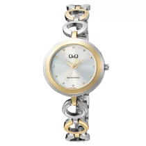   Q&Q női karóra, quartz, bicolor színű fémtok, bicolor színű fémcsat, ezüst színű számlap, F11A-003PY
