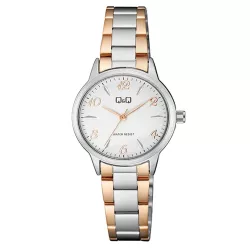   Q&Q női karóra, quartz, ezüst színű fémtok, bicolor színű nemesacél fémcsat, ezüst színű számlap,  Q11A-004PY