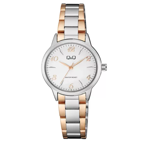 Q&Q női karóra, quartz, ezüst színű fémtok, bicolor színű nemesacél fémcsat, ezüst színű számlap,  Q11A-004PY