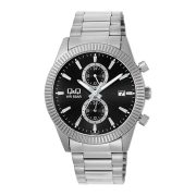   Q&Q férfi karóra, quartz, ezüst színű fémtok, ezüst színű nemesacél csat, fekete számlap, A39A-002PY