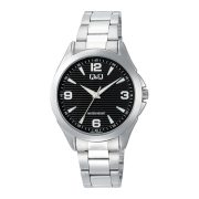   Q&Q férfi karóra, quartz, ezüst színű fémtok, ezüst színű nemesacél csat, fekete számlap, C04A-039PY