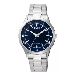   Q&Q férfi karóra, quartz, ezüst színű fémtok, ezüst színű nemesacél csat, kék számlap, C10A-047PY