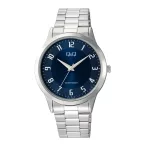   Q&Q férfi karóra, quartz, ezüst színű fémtok, ezüst színű nemesacél csat, kék számlap, C10A-064PY