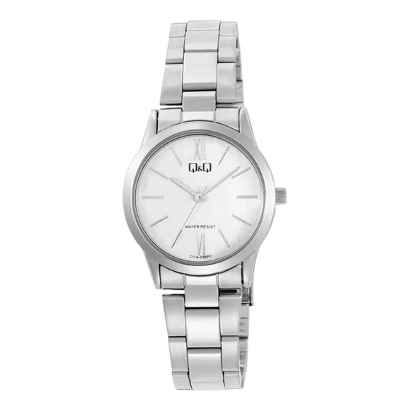 Q&Q női karóra, quartz, ezüst színű fémtok, ezüst színű nemesacél csat, ezüst színű számlap, C11A-030PY