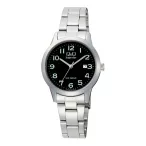   Q&Q női karóra, quartz, ezüst színű nemesacél tok, ezüst színű nemesacél csat, fekete számlap, (Superior), C53A-003VY