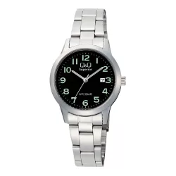   Q&Q női karóra, quartz, ezüst színű nemesacél tok, ezüst színű nemesacél csat, fekete számlap, (Superior), C53A-003VY