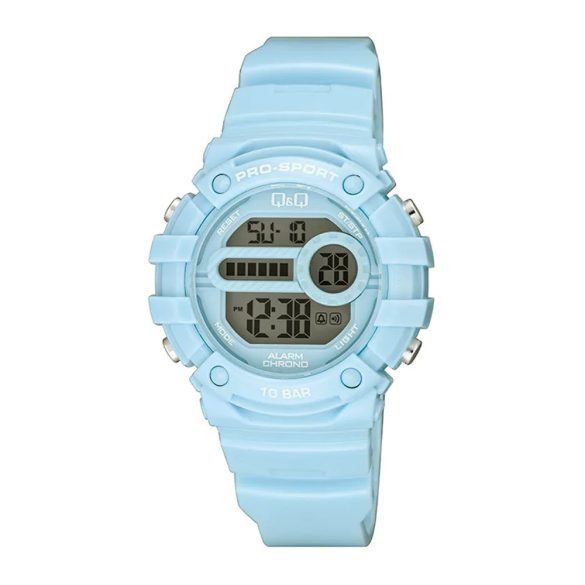 Q&Qnői digitális karóra, kék műanyag tok, kék műanyag szíj, LCD kijelzés G15A-001VY