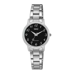   Q&Q női karóra, quartz, ezüst színű fémtok, ezüst színű nemesacél csat, fekete színű számlap, Q48A-002PY