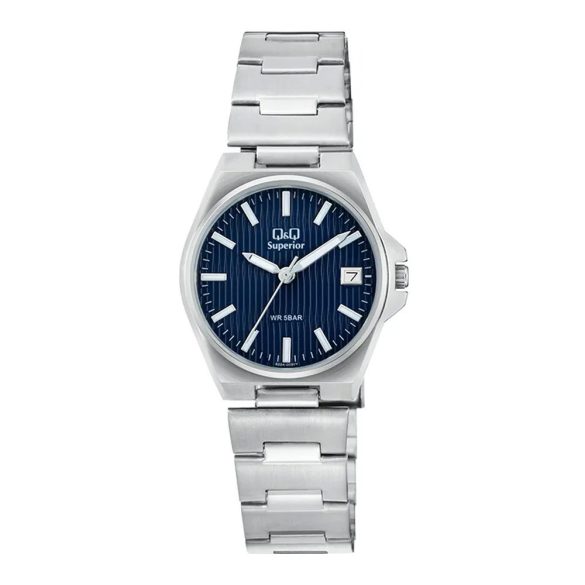 Q&Q női karóra, ezüst színű nemesacél tok, ezüst színű nemesacél csat, kék számlap, (Superior), S22A-003VY