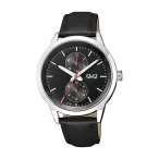   Q&Q férfi karóra, quartz, ezüst színű fémtok, fekete színű bőrszíj, fekete színű számlap, A11A-002PY
