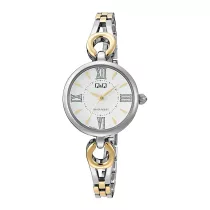   Q&Q női karóra, quartz, ezüst színű fémtok, bicolor színű nemesacél csat, ezüst színű számlap, F10A-002PY
