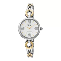   Q&Q női karóra, quartz, ezüst színű fémtok, bicolor színű nemesacél csat, ezüst színű számlap, F10A-002PY