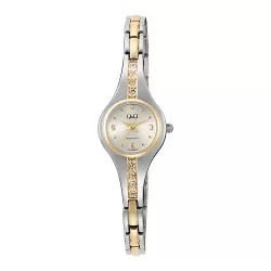   Q&Q női karóra, quartz, bicolor színű fémtok, bicolor színű nemesacél csat, ezüst színű számlap, F13A-003PY