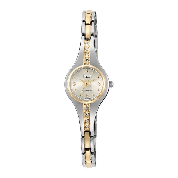 Q&Q női karóra, quartz, bicolor színű fémtok, bicolor színű nemesacél csat, ezüst színű számlap, F13A-003PY