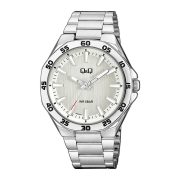   Q&Q férfi karóra, ezüst színű fémtok, ezüst színű nemesacél csat, ezüst színű számlap, QZ82J201Y