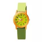   Q&Q gyerek karóra, narancssárga műanyag tok, zöld szíj, figurás számlap, VS49J008Y