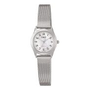   Q&Q nő karóra, ezüst színű fémtok, gyöngyház színű számlap, ezüst színű fémcsat C50A-005PY