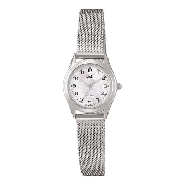 Q&Q nő karóra, ezüst színű fémtok, gyöngyház színű számlap, ezüst színű fémcsat C50A-005PY