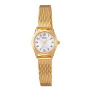  Q&Q női karóra, quartz, arany színű fémtok, gyöngyház színű számlap, arany színű fémcsat C50A-006PY