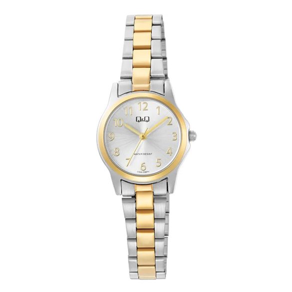 Q&Q női karóra, bicolor színű fémtok, ezüst színű számlap, bicolor színű fémcsat C56A-006PY