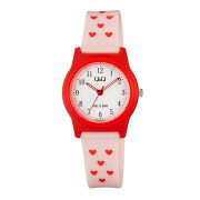   Q&Q karóra, quartz, piros színű műanyag tok, fehér színű számlap, rózsaszínű műanyag szíj, G23A-015VY