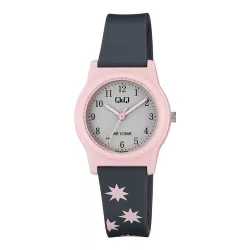   Q&Q karóra, quartz, rózsaszín színű műanyag tok, szürke színű számlap, szürke műanyag szíj, G23A-019VY
