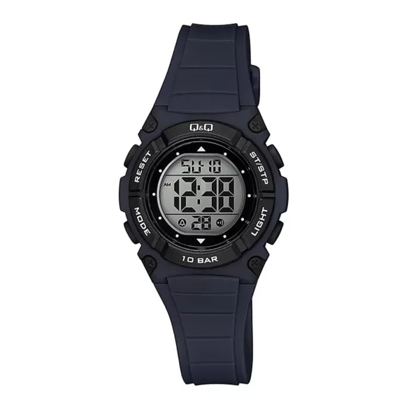 Q&Q sport karóra, kék műanyag tok, LCD kijelzés, kék műanyag szíj M187J007Y