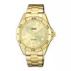   Q&Q férfi karóra, arany színű fémtok, arany színű foszforeszkálós számlap, arany színű fémcsat Q07A-003PY