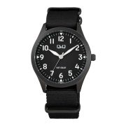   Q&Q férfi karóra, fekete színű fémtok, fekete színű számlap, fekete színű NATO szíj Q76B-007PY