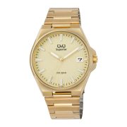   Q&Q férfi karóra, arany színű nemesacél tok, arany színű foszforeszkálós számlap, arany színű nemesacél csat S21A-006PY