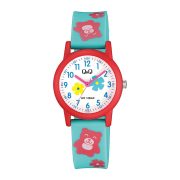 Q&Q gyerek karóra,piros műanyag tok, kék szíj, figurás számlap, V23A-003VY Q&Q gyerek karóra,piros műanyag tok, kék szíj, figurás számlap, V23A-003VY