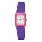   Q&Q  karóra, quartz, ciklámen színű műanyag tok, fehér színű számlap, lila műanyag szíj, V33A-004VY