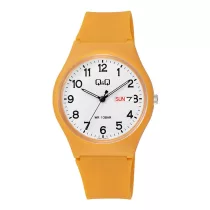   Q&Q női karóra, sárga színű műanyag tok, fehér színű számlap, sárga színű műanyag szíj V39A-005VY
