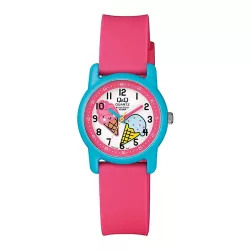   Q&Q gyerek karóra, kék színű műanyag tok, rózsaszín műanyag szíj, figurás számlap, VR41J007Y