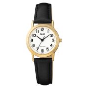  Q&Q női karóra, quartz, arany színű tok, fekete színű bőrszíj, fehér számlap  C40A-010PY
