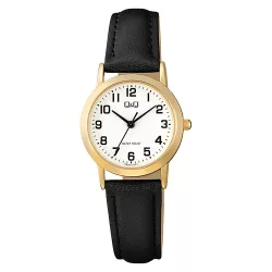   Q&Q női karóra, quartz, arany színű tok, fekete színű bőrszíj, fehér számlap  C40A-010PY