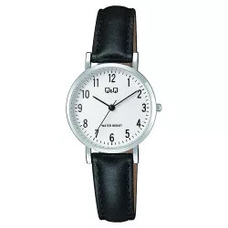   Q&Q női karóra, quartz, ezüst színű tok, fekete bőrszíj, fehér számlap  C66A-003PY