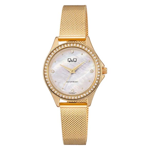 Q&Q női karóra, quartz, arany színű tok, arany színű fémcsat, gyöngyház színű számlap  C80A-004PY