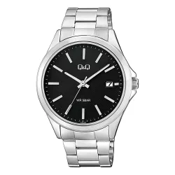   Q&Q férfi karóra, quartz, ezüst színű tok, ezüst színű fémcsat, fekete számlap  A484J202Y