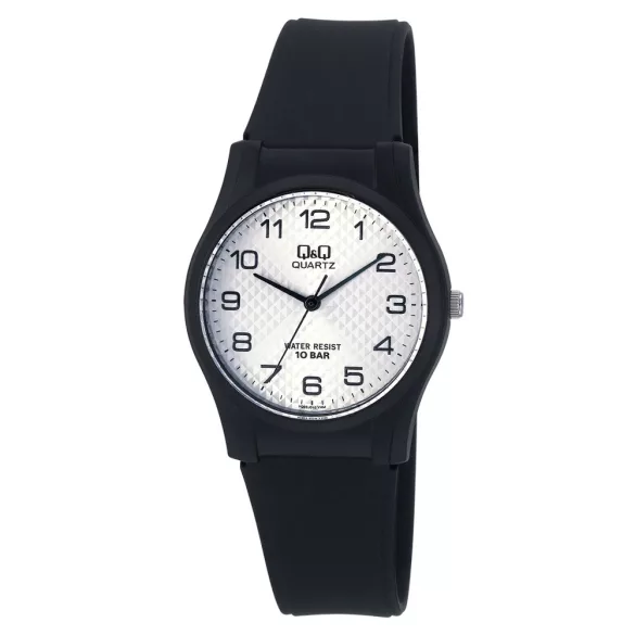 Ceas de damă Q&Q din plastic, mecanism quartz, culoare neagru cu alb
