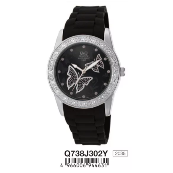 Ceas damă Q&Q quartz, curea silicon, carcasă argintie, Q738J302Y