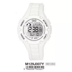 Ceas bărbătesc Q&Q plastic, quartz/LCD, alb, M129J007Y