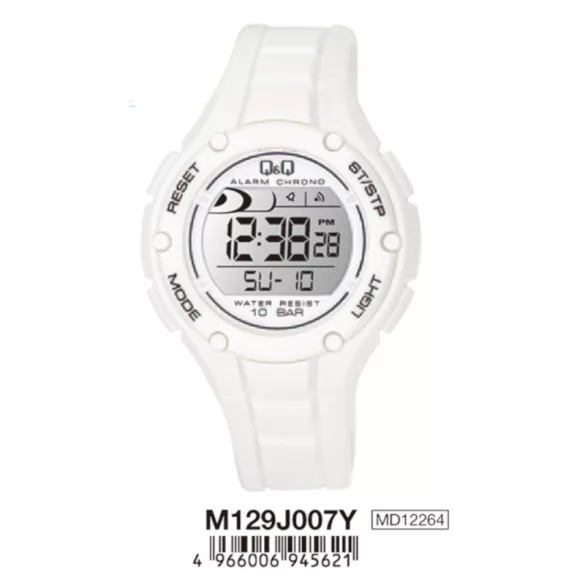 Ceas bărbătesc Q&Q plastic, quartz/LCD, alb, M129J007Y