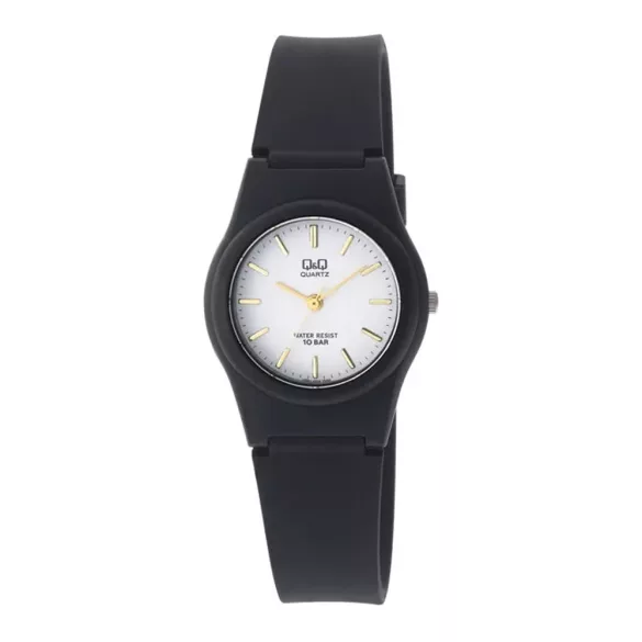 Q&Q női karóra, fekete műanyag tok, fekete műanyag szíj, fehér számlap, quartz, VQ81J004Y