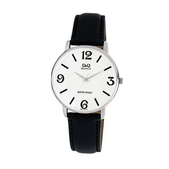 Q&Q férfi szíjas karóra, quartz, ezüst színű tok, fekete szíj, fehér számlap, Q854J304Y
