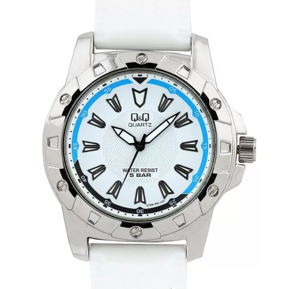 Ceas bărbătesc Q&Q quartz, curea de silicon, carcasă argintie, Q798-301Y
