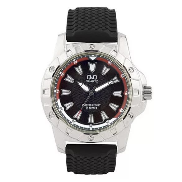 Ceas bărbătesc Q&Q quartz, curea de silicon, carcasă argintie, Q798-302Y