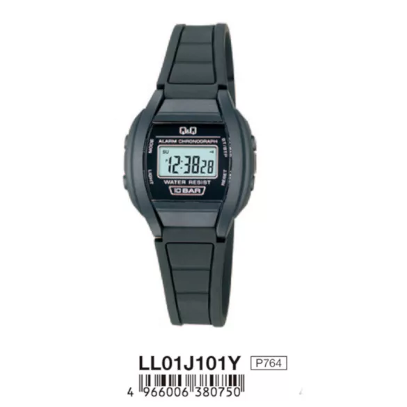 Ceas damă Q&Q plastic, quartz/LCD, negru LL01J101